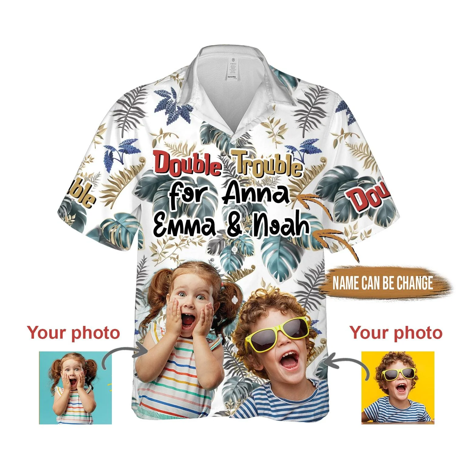 Custom Aloha Hawaii Shirt - Custom Photo Double Trouble Personalized Hawaiian Shirt For Summer - Perfect Gift For Friend, Family - Image 4