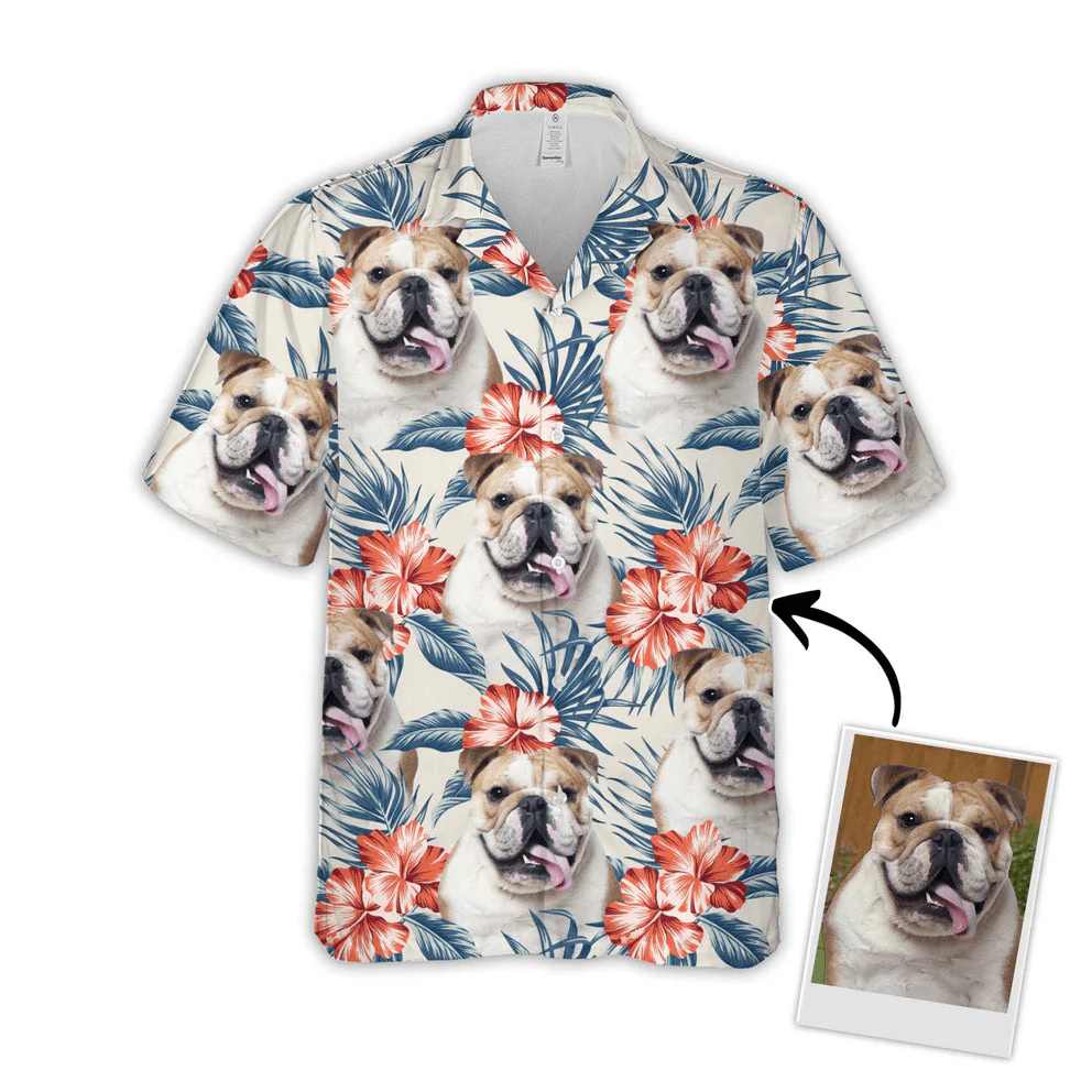 Custom Aloha Hawaiian Shirts With Dog Lovers Face - Leaves & Flowers Pattern White Color Aloha Shirts - Personalized Dog Face Hawaiian Shirts & Tops - Image 11