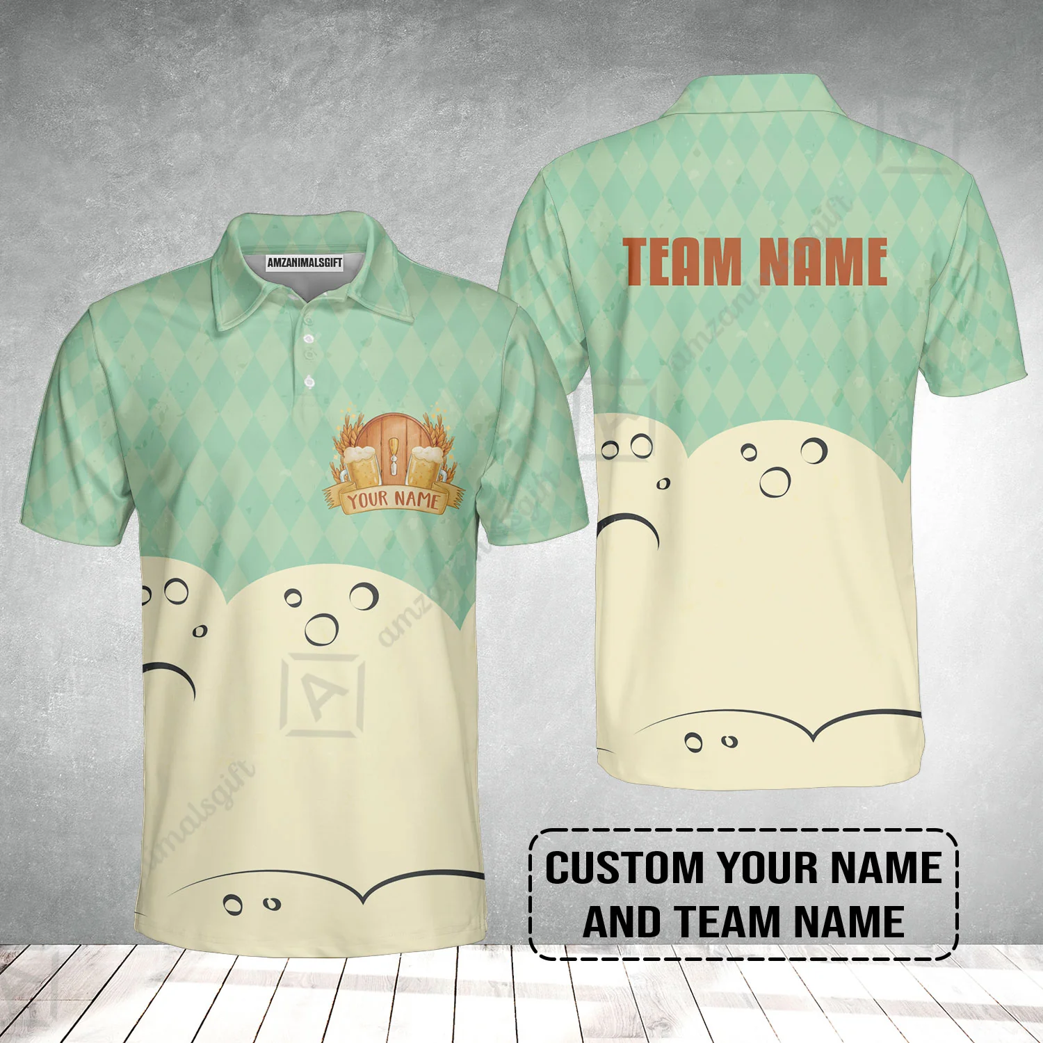 Custom Argyle Green Beer Pattern Design Oktoberfest Beer Festival Performance Polo Shirt - Image 2