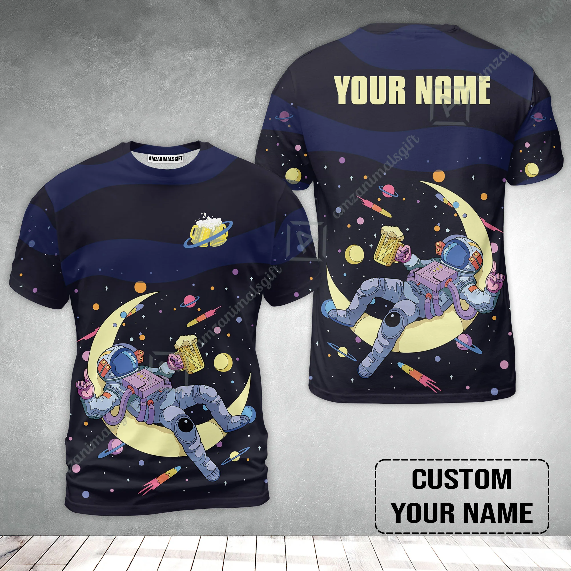 Custom Astronaut Beer Pattern Design Oktoberfest Beer Festival Performance T-Shirt - Image 2