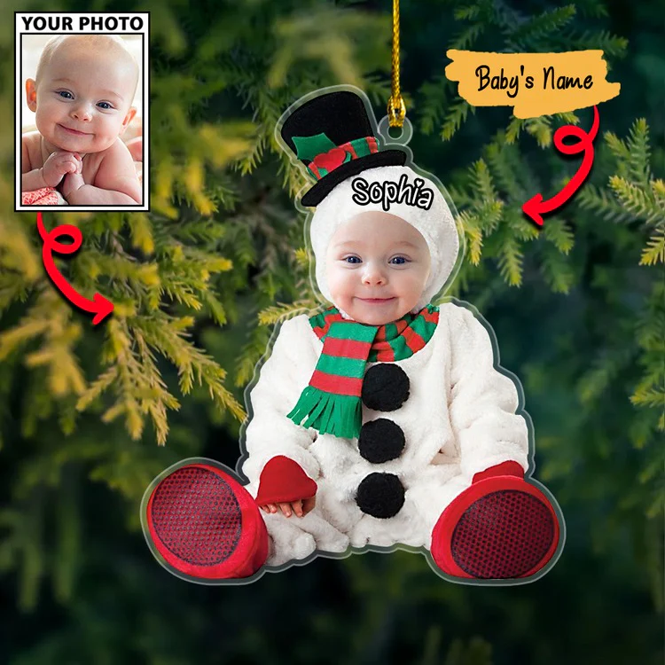 Custom Baby Snowman Cute Photo With Name For Christmas Ornament - Image 2