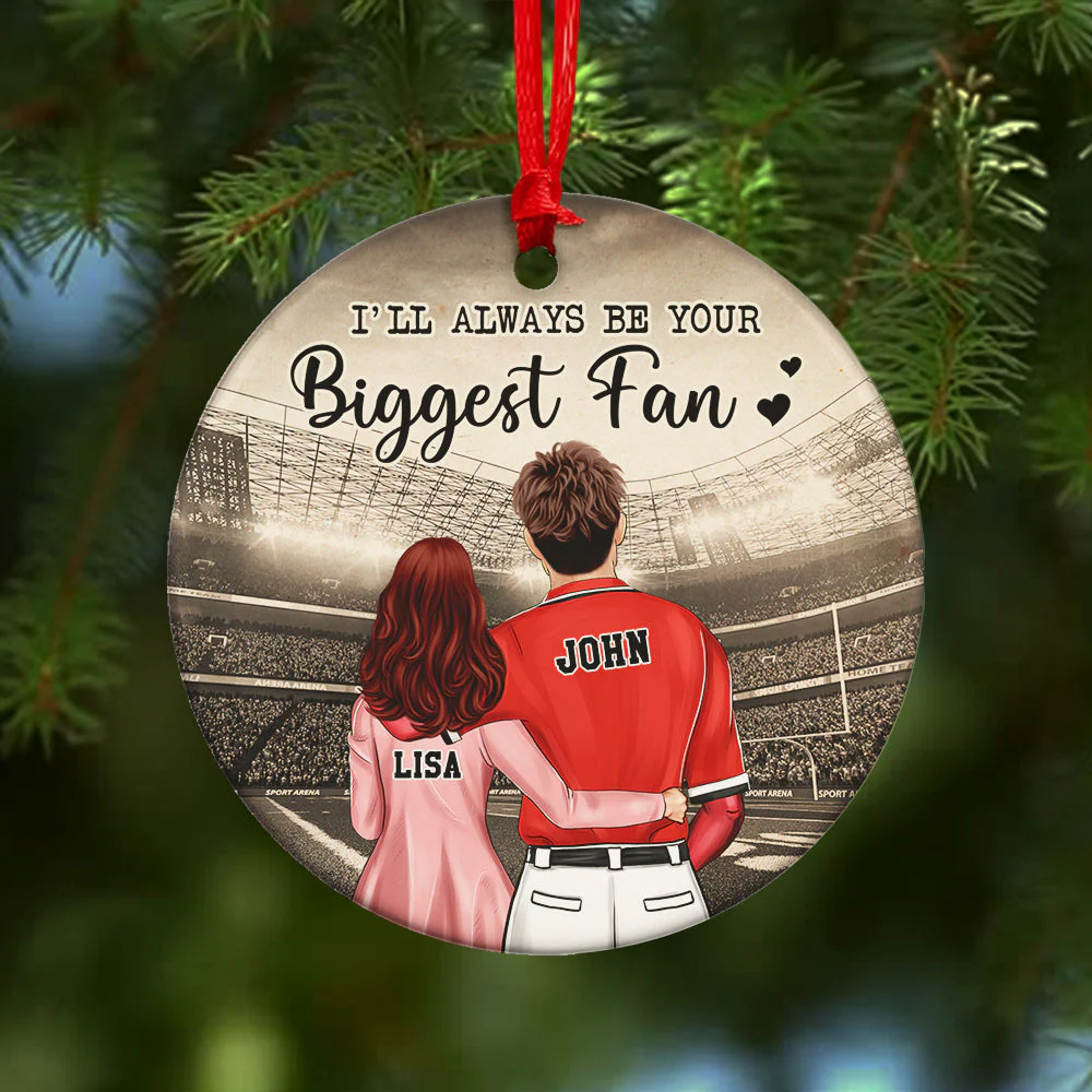 Custom Baseball Ceramic Ornament, Baseball Couple I'll Be Your Biggest Fan Ceramic Ornament - Perfect Gift For Couple, Baseball Lover, Christmas, New Year - Image 3