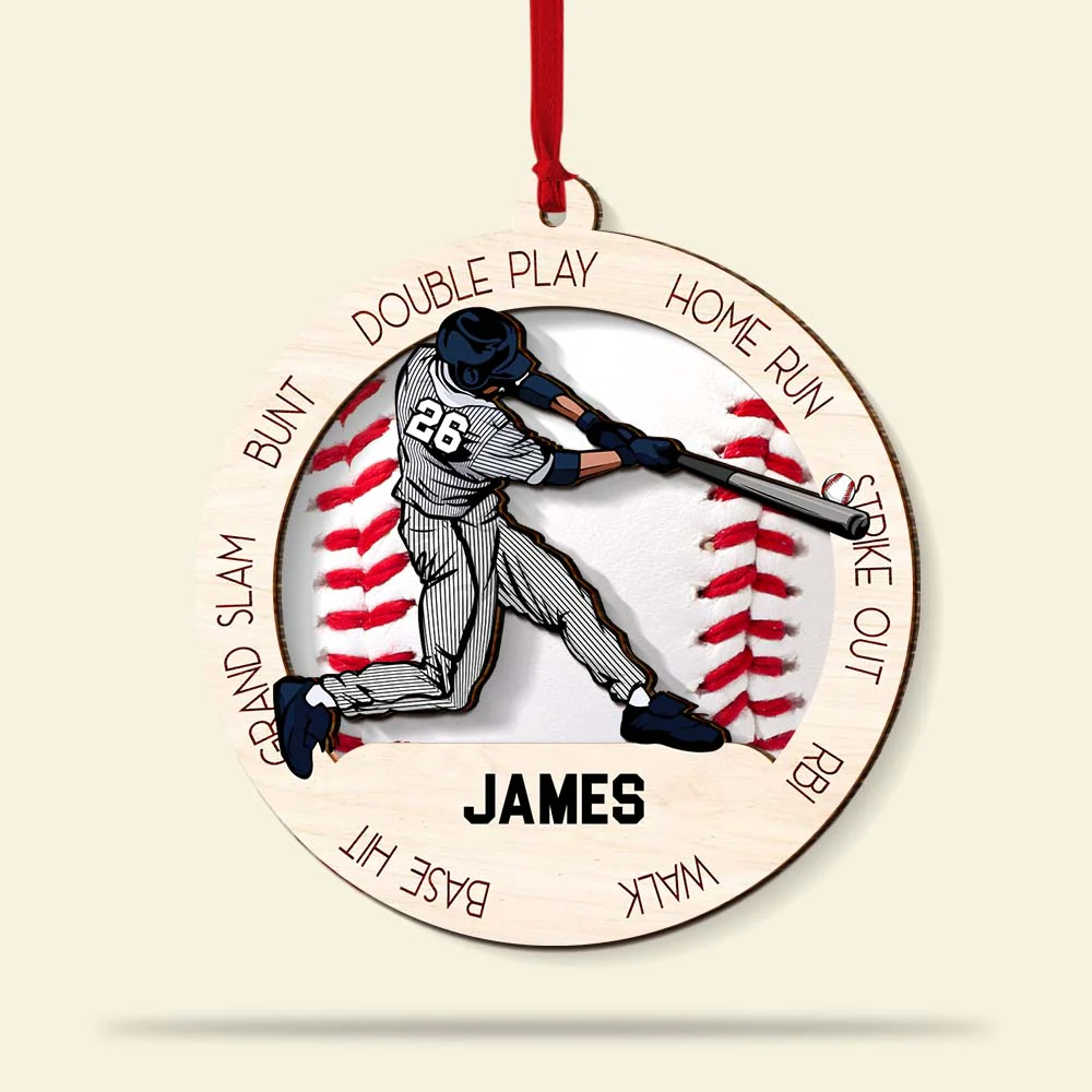 Custom Baseball Wooden Ornament, Baseball Player Pose Wooden Ornament - Perfect Gift For Baseball Lover, Christmas, New Year - Image 2