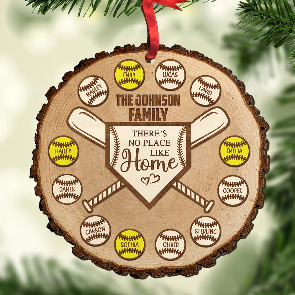 Custom Baseball Wooden Ornament, Personalized There's No Place Like Home Wooden Ornament - Perfect Gift For Baseball Lover, Christmas, New Year - Image 2