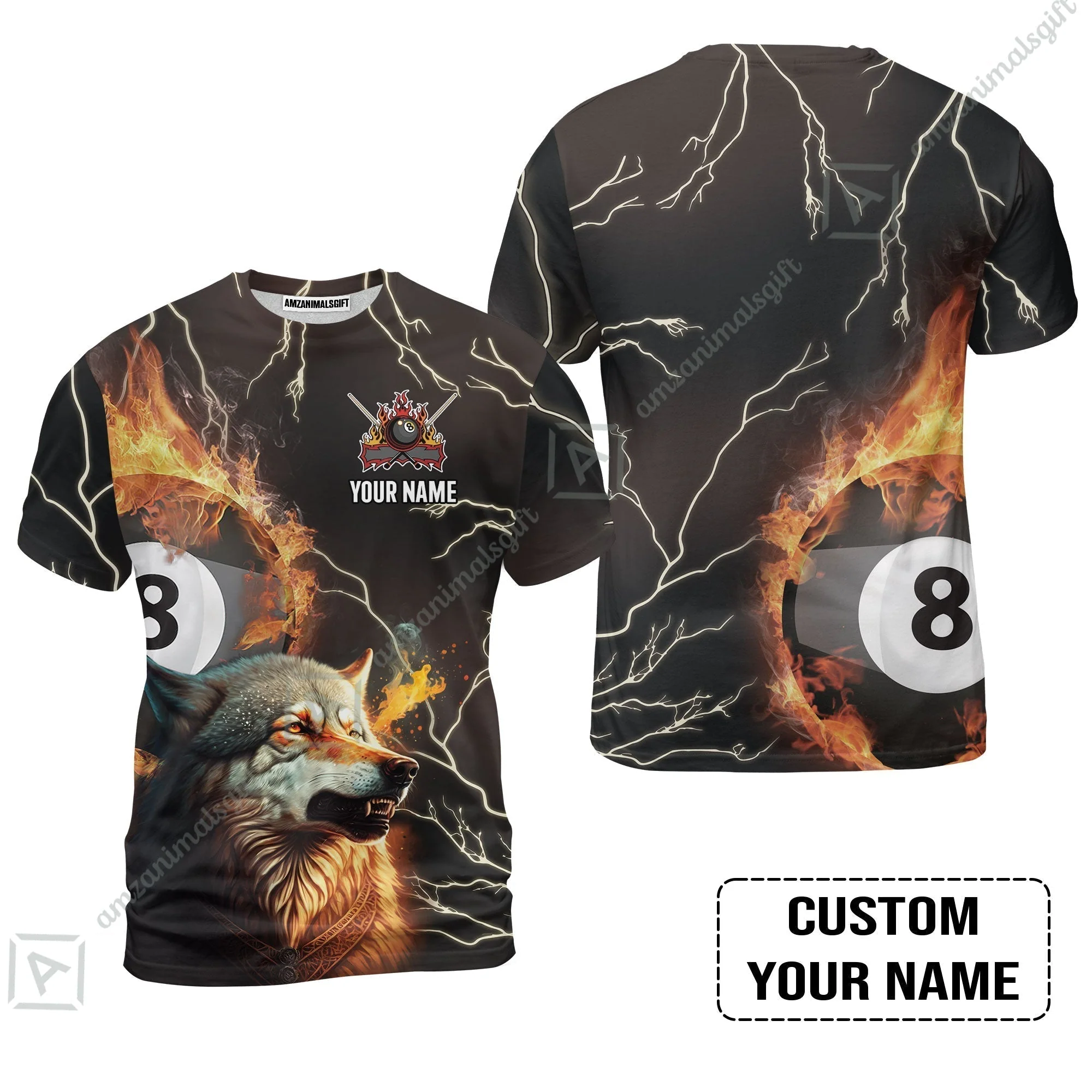 Custom Billiard Hawaiian Shirt - Wolf On Fire Billiard Pool 8 Balls Personalized Name, Perfect Billiard Hawaiian Shirt - Image 7