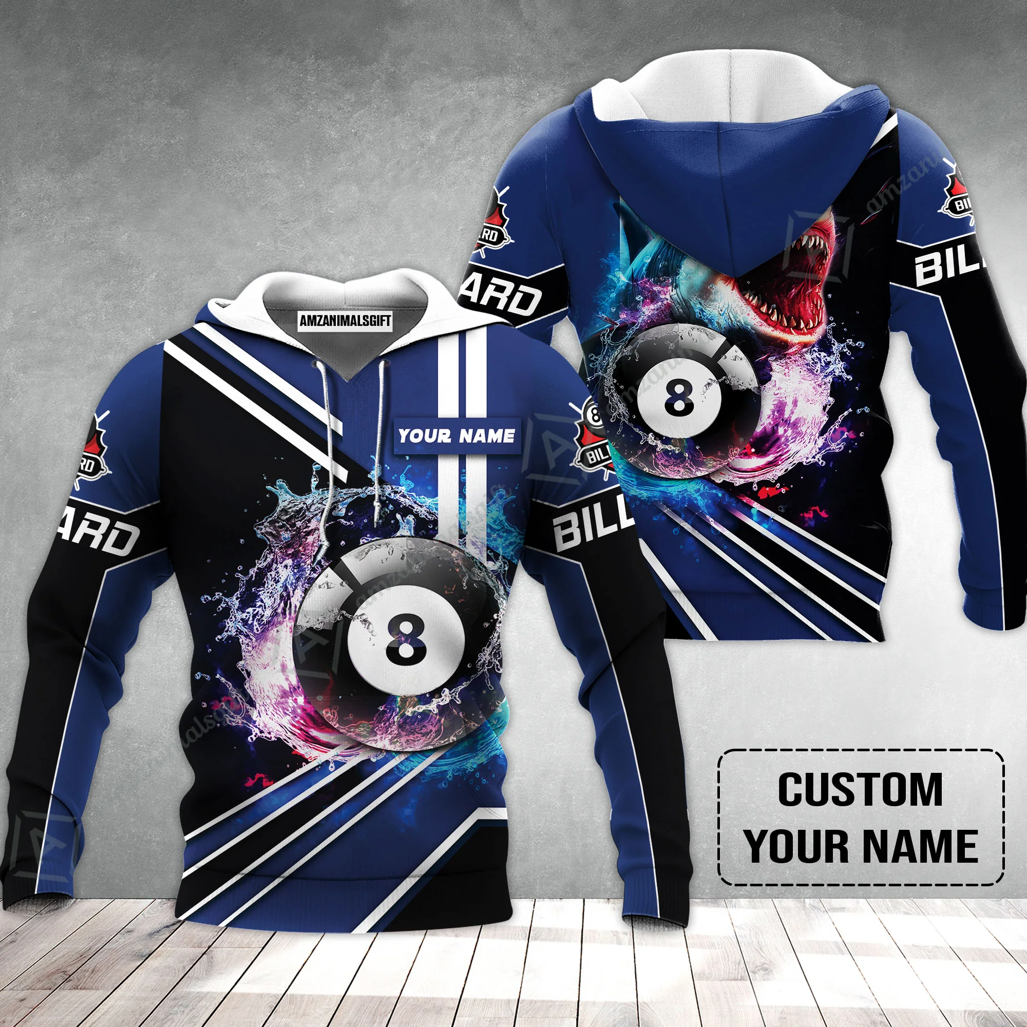 Custom Billiard Hoodie - Shark Billiard Team Pool 8 Ball Personalized Name Hoodie - Image 2