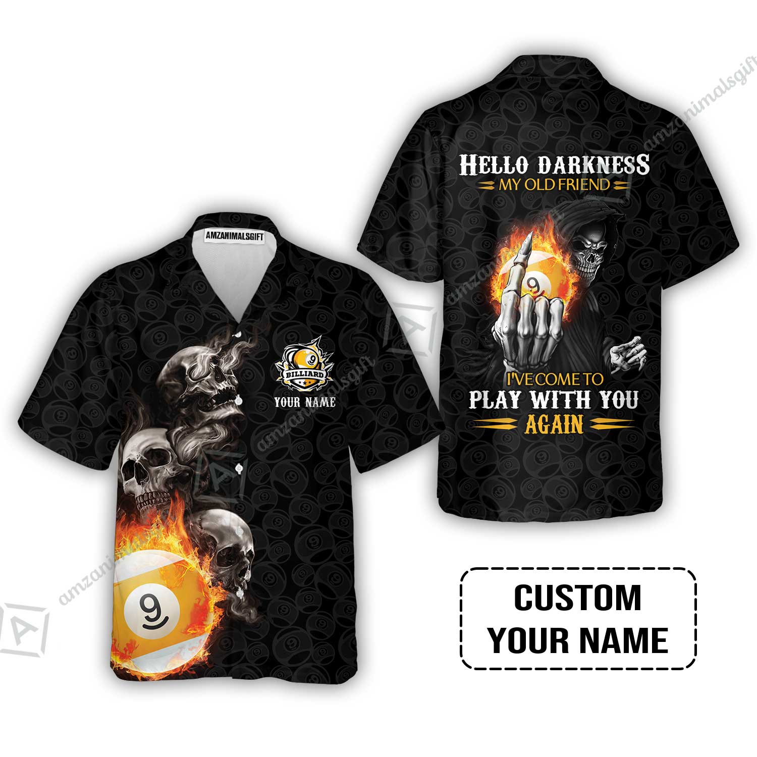Custom Billiard Hoodie- Skull Reaper Billiard Pool 9 Ball Hello Darkness My Old Friend Personalized Name Hoodie - Image 6