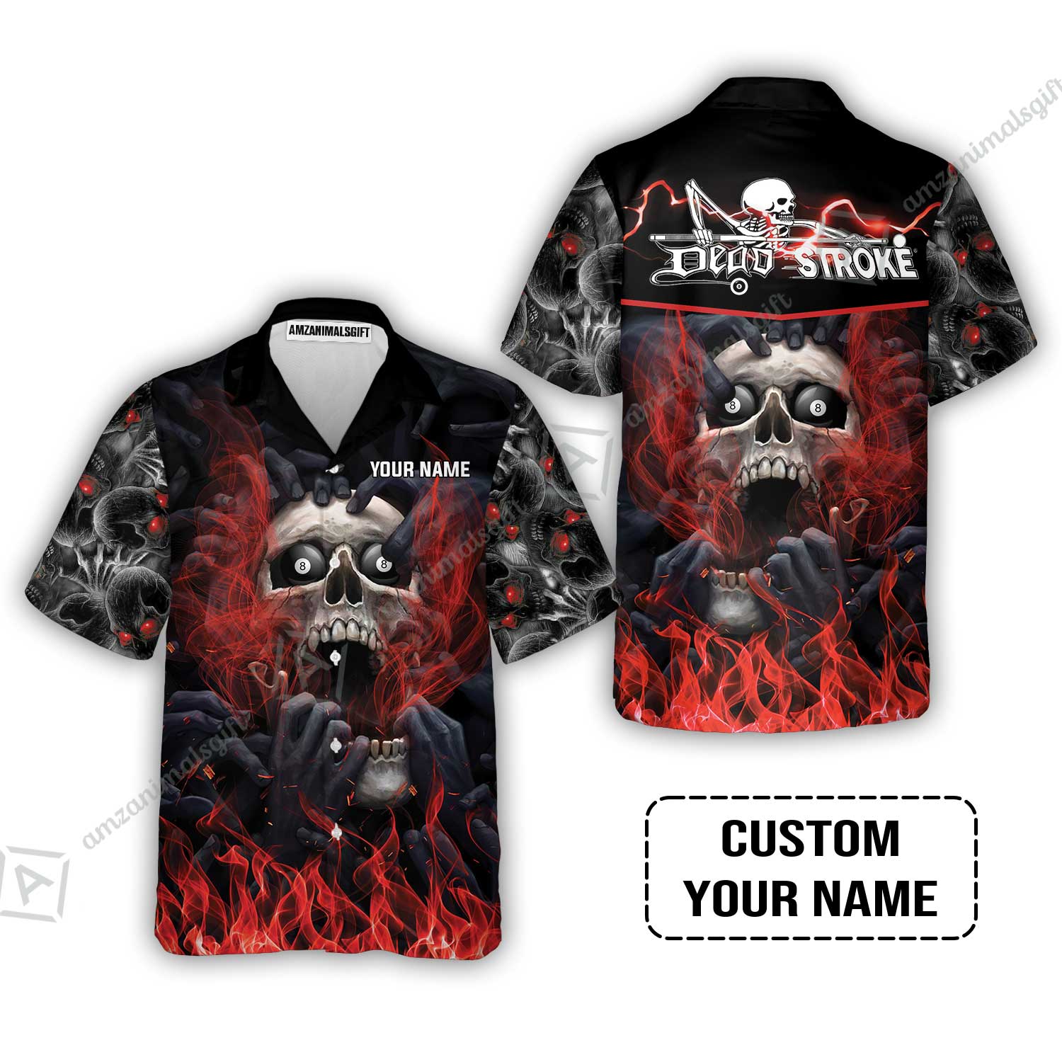 Custom Billiard Long Polo Shirt - Dead Stroke Pool 8 Ball Skull On Fire Personalized Name, Perfect Billiard Long Polo Shirt - Image 6