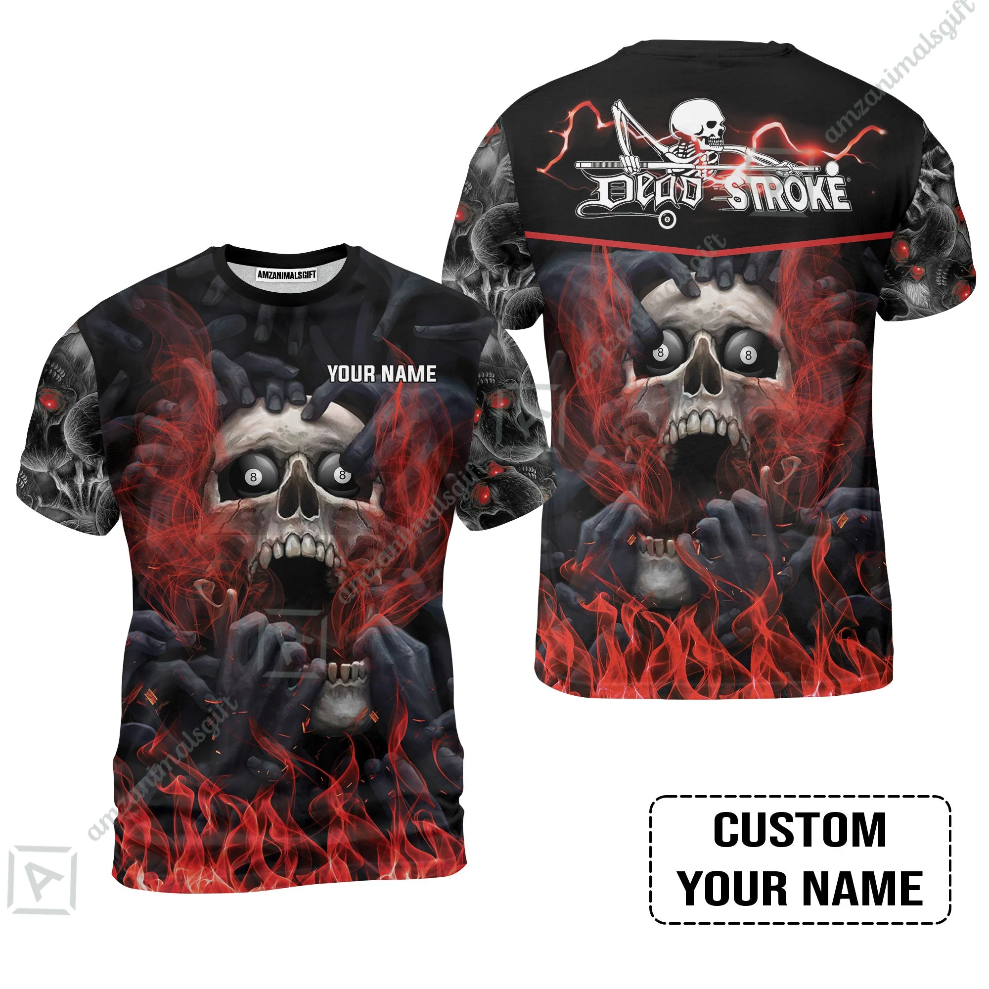 Custom Billiard Long Polo Shirt - Dead Stroke Pool 8 Ball Skull On Fire Personalized Name, Perfect Billiard Long Polo Shirt - Image 7