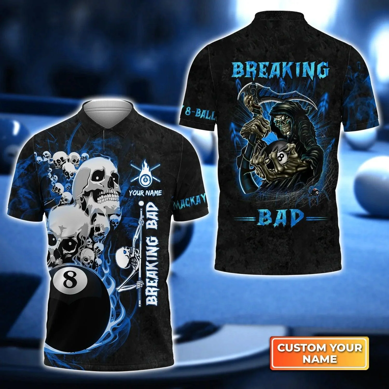 Custom Billiard Men Polo Shirt - Breaking Bad Billiard Pool 8 Ball Personalized Name Polo Shirt, Perfect Billiard Polo Shirt For Men, Billiard Players