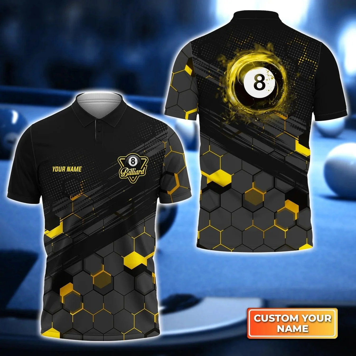 Custom Billiard Men Polo Shirt - Customized 8-Ball Billiard Polo Shirt Pool Players, Perfect Billiard Polo Shirt For Men, Billiard Players