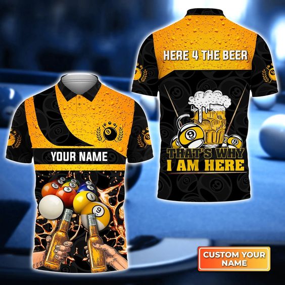 Custom Billiard Men Polo Shirt - Here 4 The Beer Billiard Team Personalized Name Polo Shirt, Perfect Billiard Polo Shirt For Men, Billiard Players