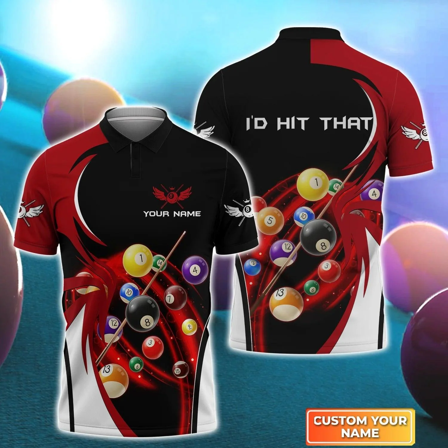 Custom Billiard Men Polo Shirt - I'D Hit That Personalized Name Polo Shirt For Player Tad - Perfect Billiard Polo Shirt For Men, Billiard Lover