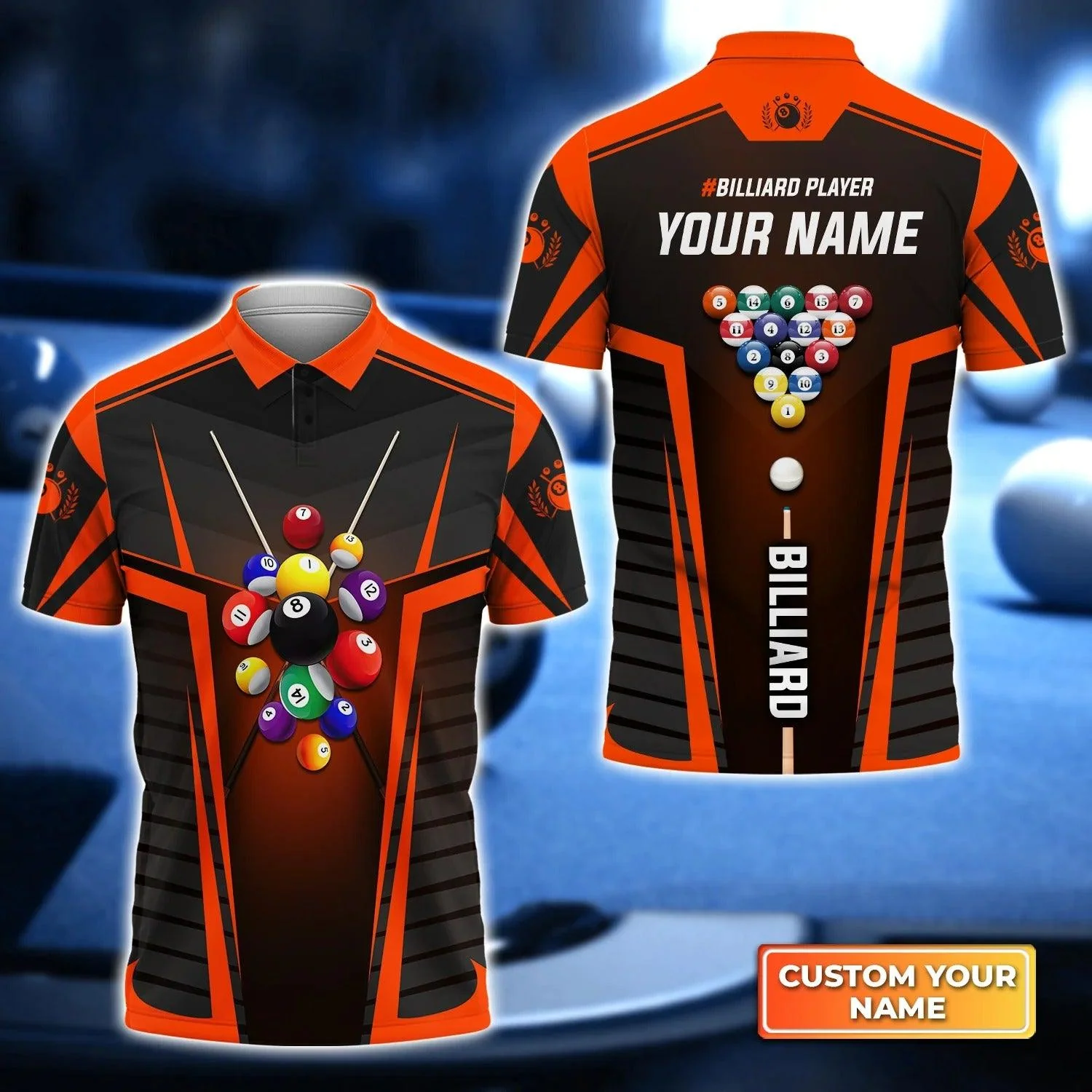 Custom Billiard Men Polo Shirt - Orange Billiard Balls Personalized Name Polo Shirt - Perfect Billiard Polo Shirt For Men, Billiard Lover