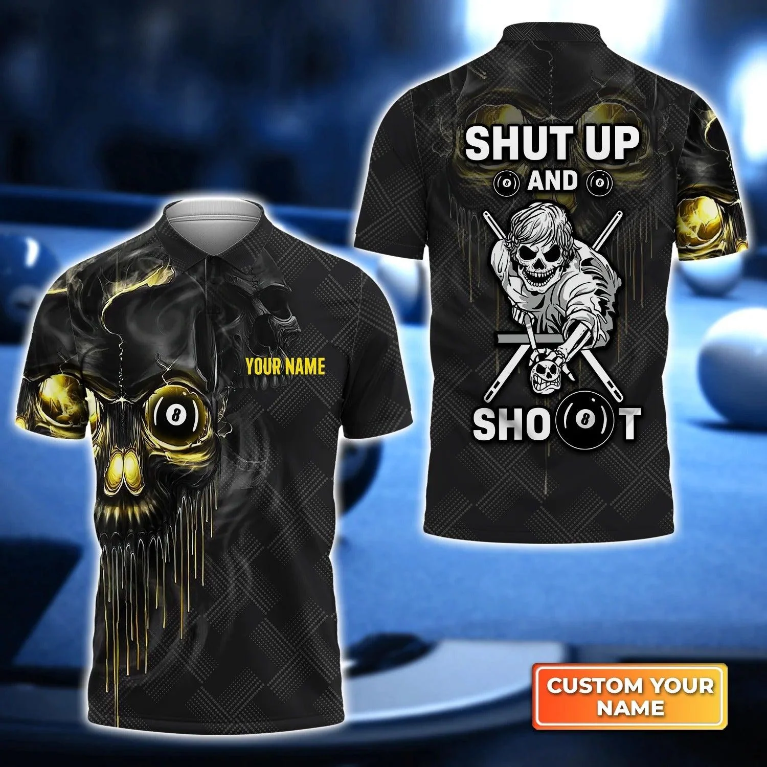 Custom Billiard Men Polo Shirt - Pool Shut Up And Shoot Personalized Name Billiard Polo Shirt - Perfect Billiard Polo Shirt For Men, Billiard Lover