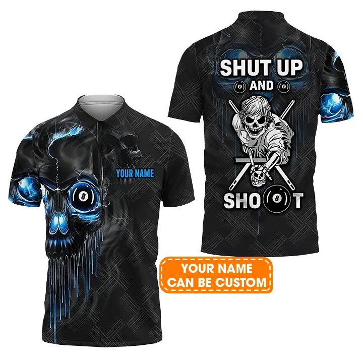 Custom Billiard Men Polo Shirt - Pool Shut Up And Shoot Personalized Name Polo Shirt, Perfect Billiard Polo Shirt For Men, Billiard Players - Image 2