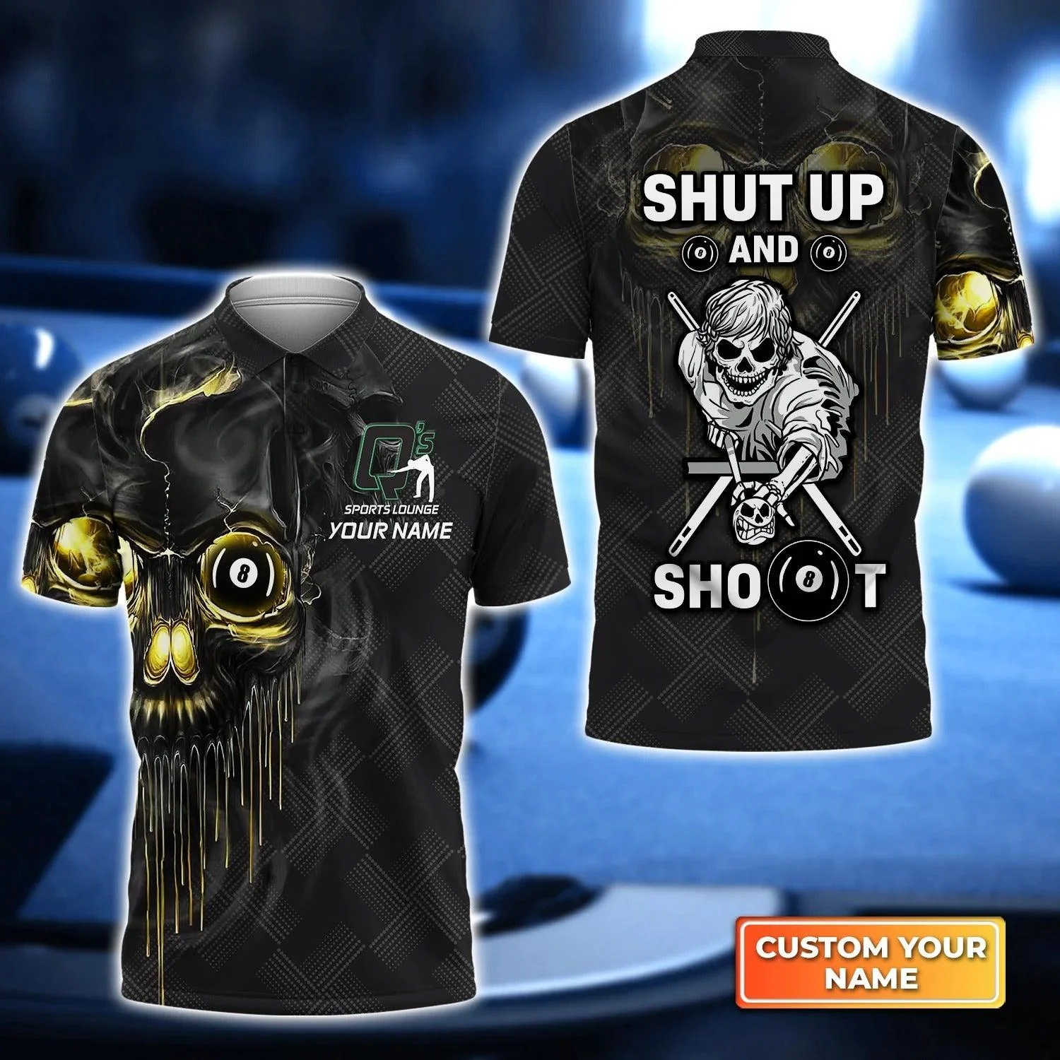 Custom Billiard Men Polo Shirt - Q's Team Pool Shut Up And Shoot Personalized Name - Perfect Billiard Polo Shirt For Men, Billiard Players