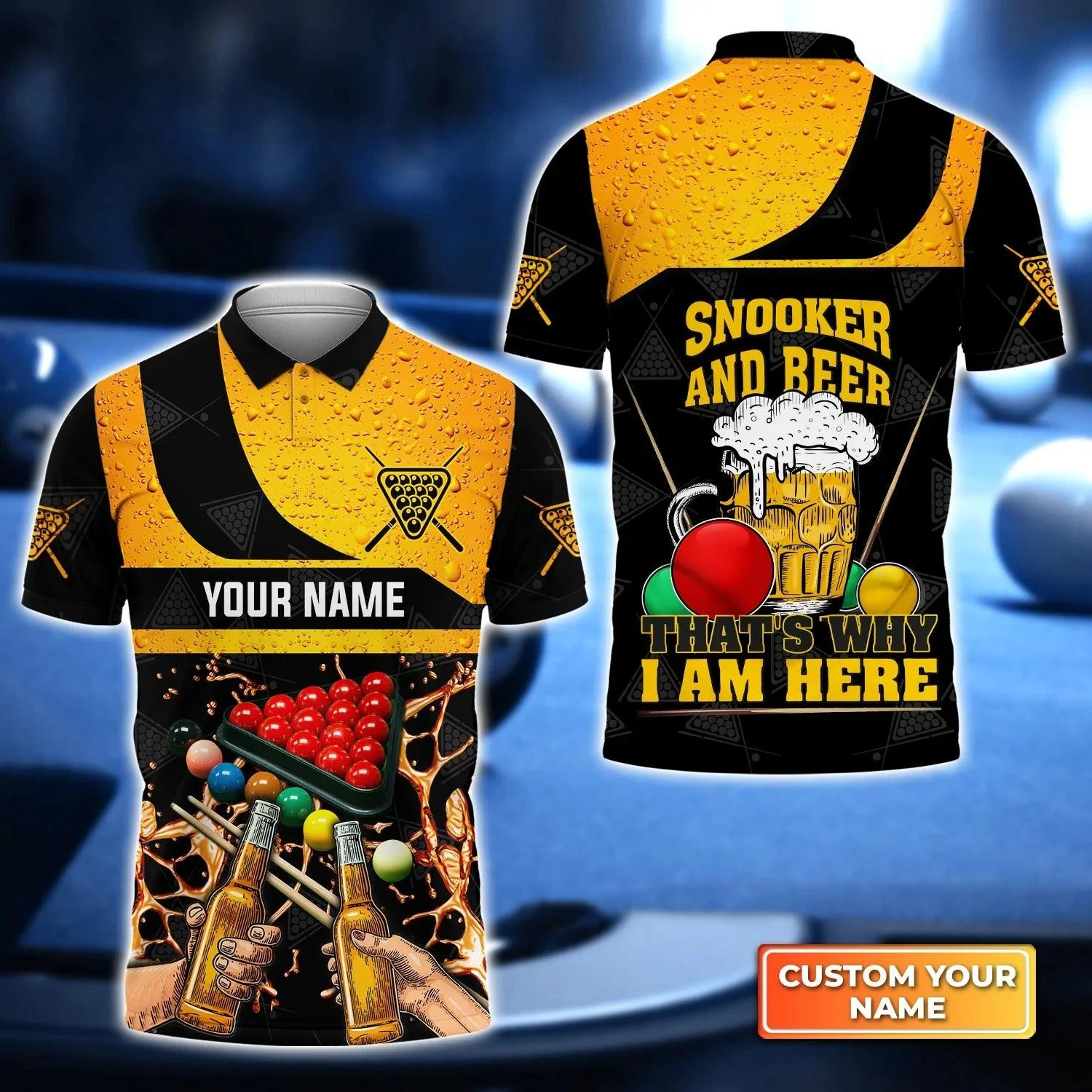 Custom Billiard Men Polo Shirt - Snooker And Beer That's Why I'm Here Personalized Name Polo Shirt, Perfect Billiard Polo Shirt For Men