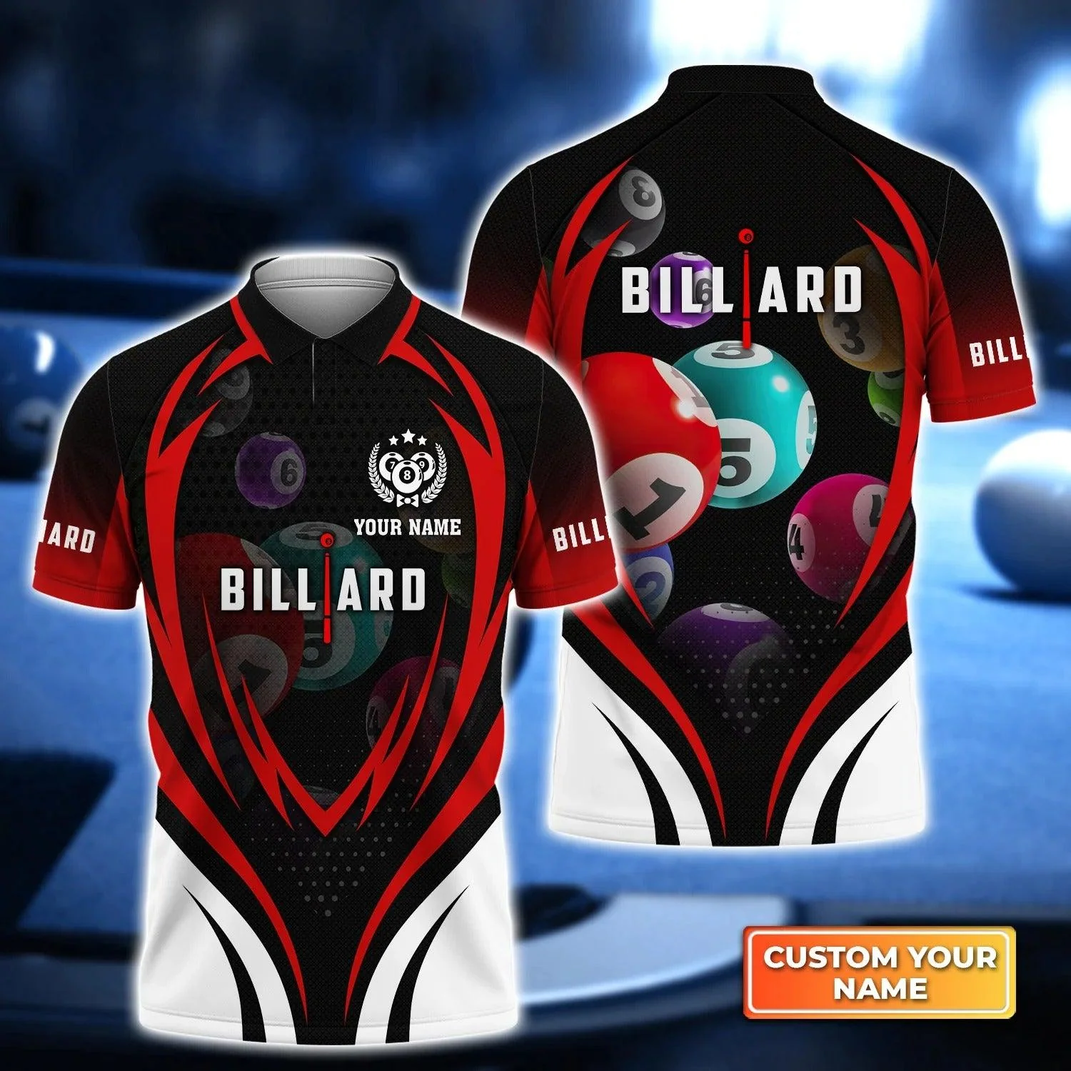 Custom Billiard Men Polo Shirt - Unisex Funny Pool Balls Billiards Personalized Name Polo Shirt - Perfect Billiard Polo Shirt For Men, Billiard Lover
