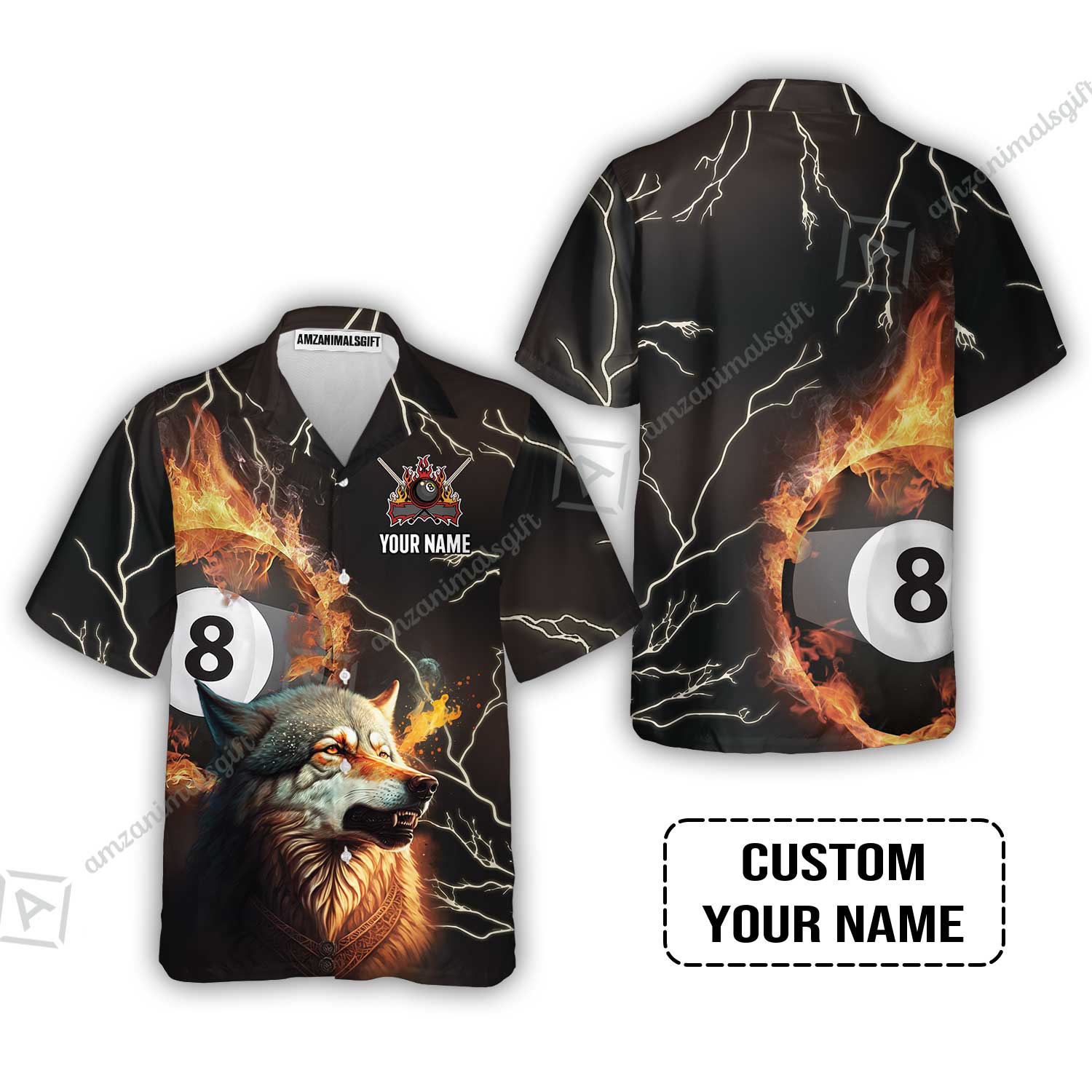Custom Billiard Men Polo Shirt - Wolf On Fire Billiard Pool 8 Balls Personalized Name, Perfect Billiard Polo Shirt - Image 6