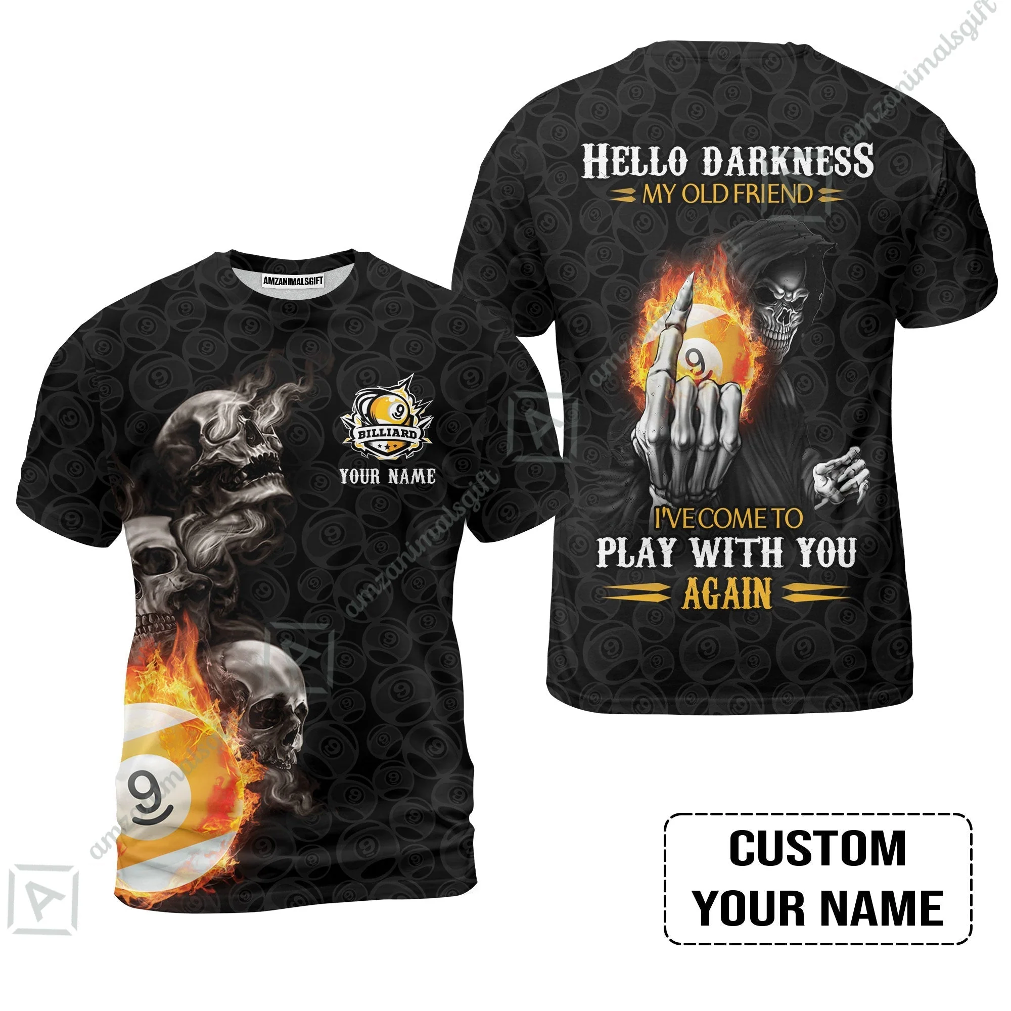 Custom Billiard Women Polo Shirt - Skull Reaper Billiard Pool 9 Ball Hello Darkness My Old Friend Personalized Name Women Polo Shirt - Image 7