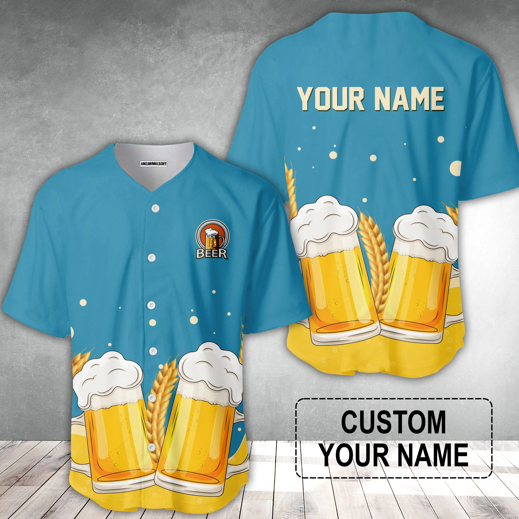 Custom Blue Beer Pattern Design Oktoberfest Beer Festival Performance Baseball Jersey - Image 2