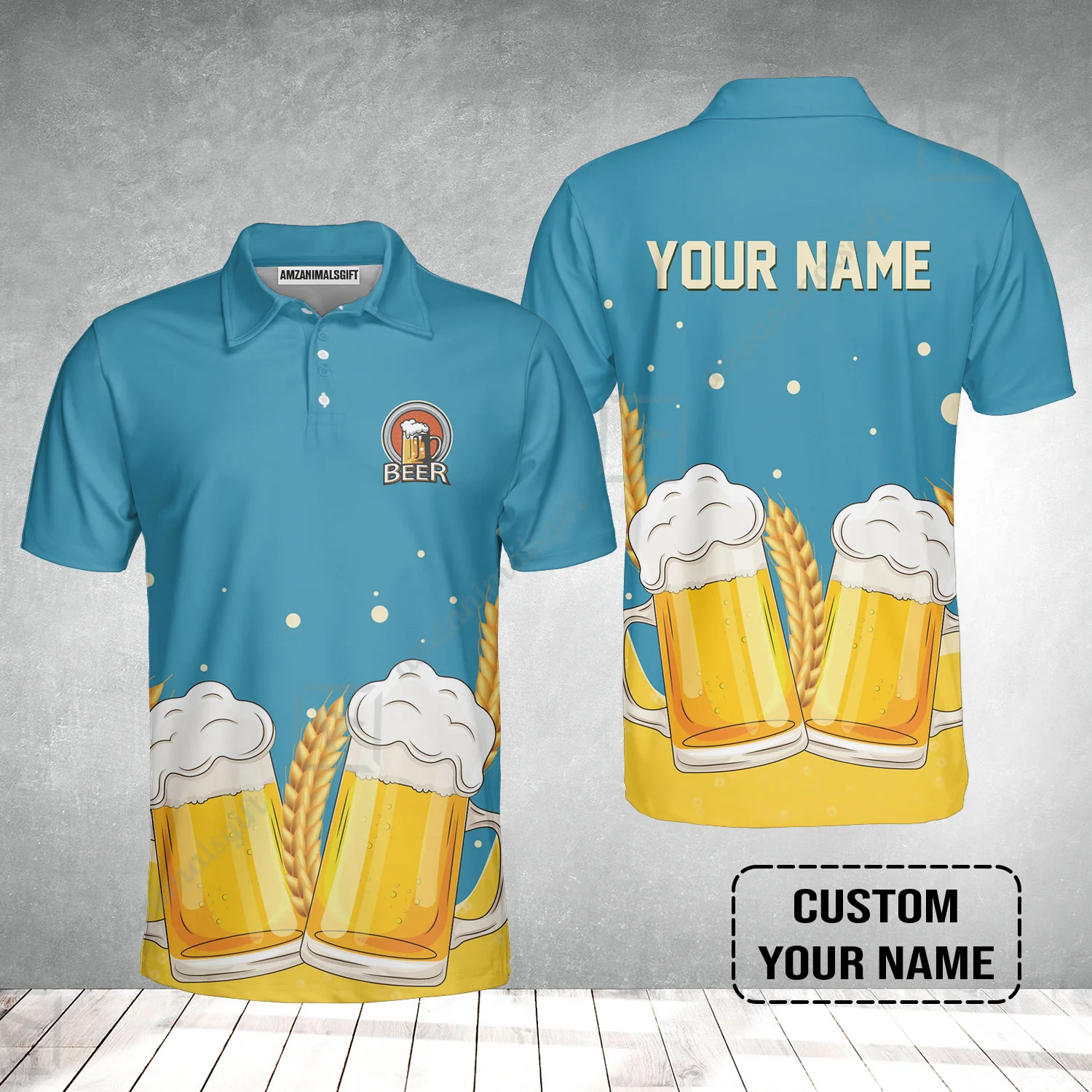 Custom Blue Beer Pattern Design Oktoberfest Beer Festival Performance Polo Shirt - Image 2