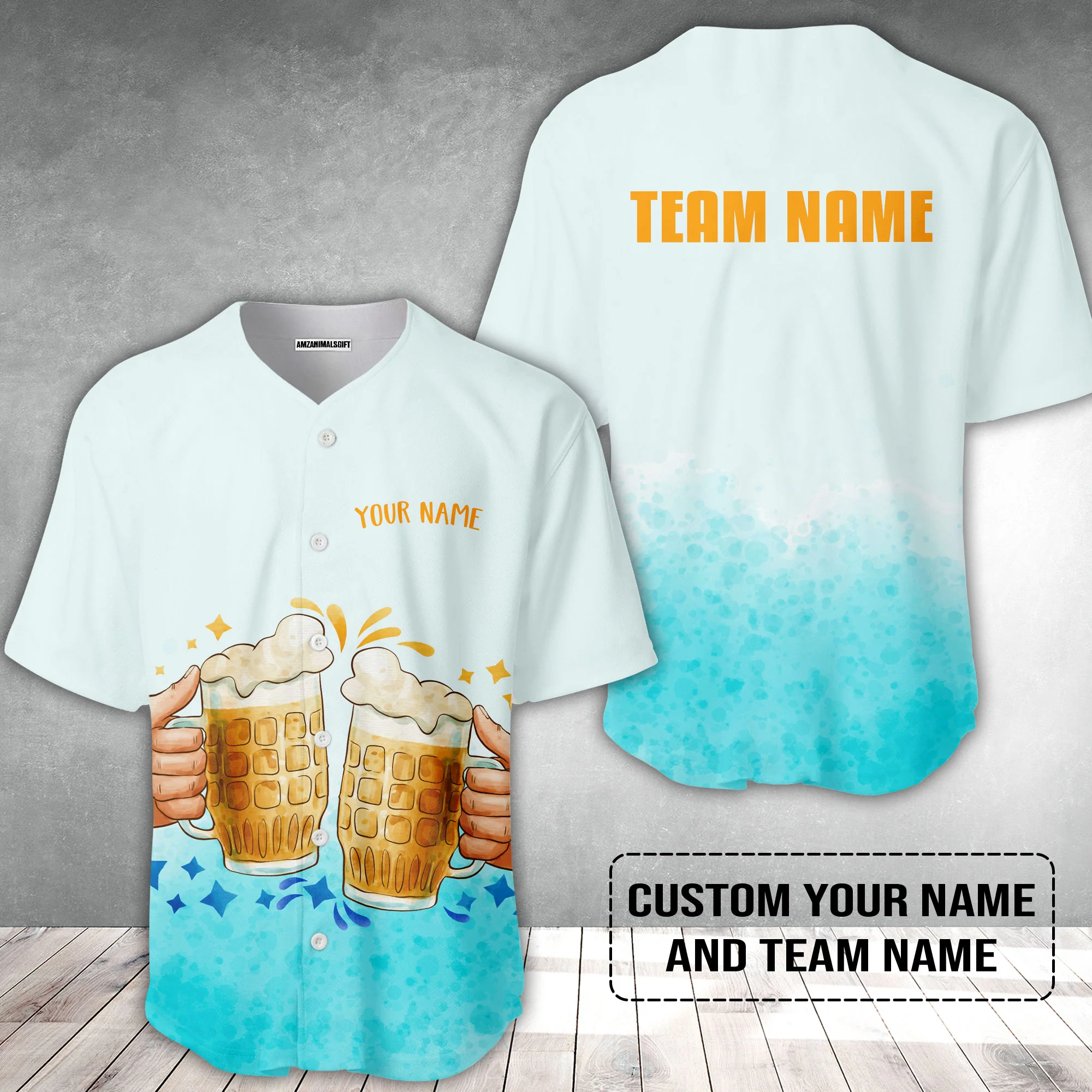 Custom Blue Gradient Beer Pattern Design Oktoberfest Beer Festival Performance Baseball Jersey - Image 2