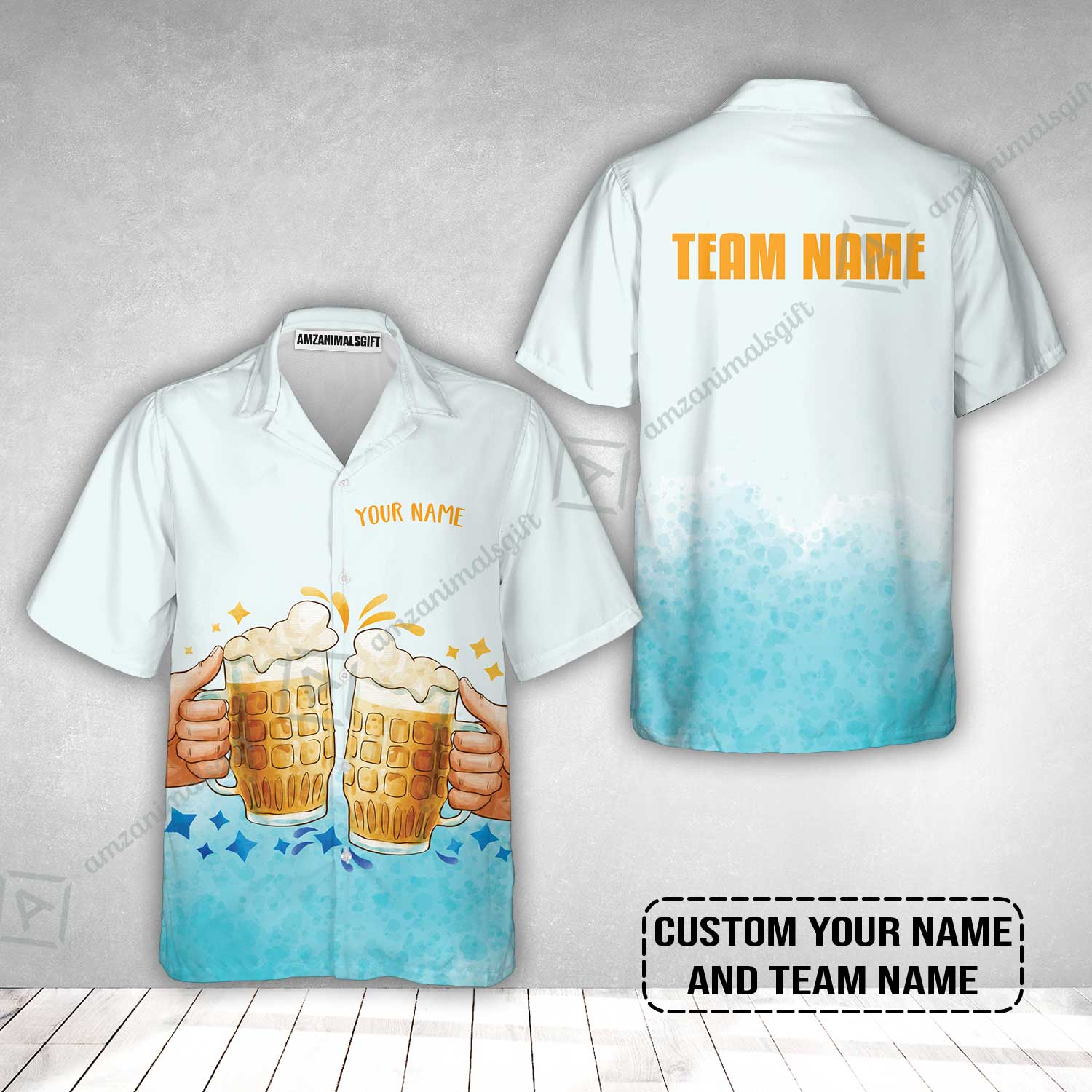 Custom Blue Gradient Beer Pattern Design Oktoberfest Beer Festival Performance Hawaiian Shirt - Image 2
