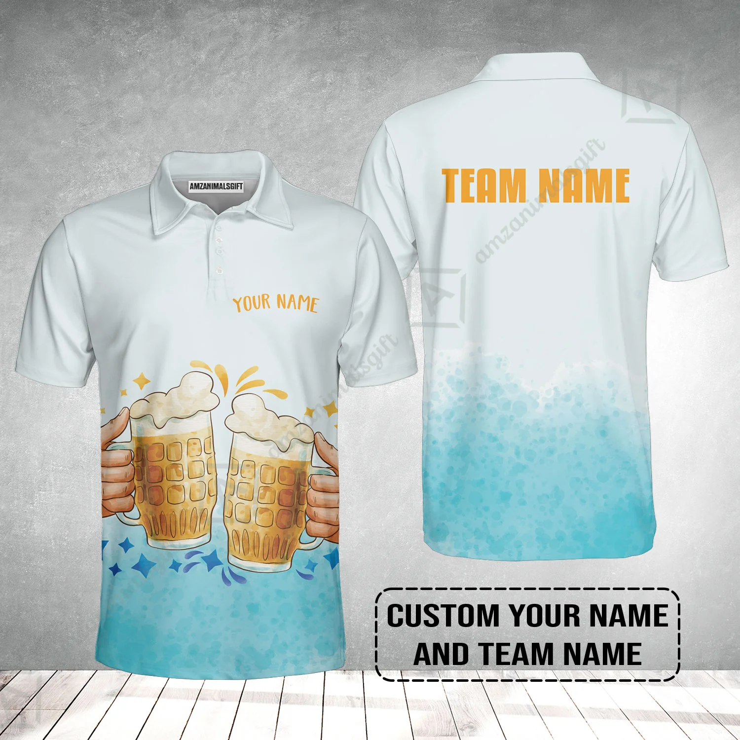 Custom Blue Gradient Beer Pattern Design Oktoberfest Beer Festival Performance Polo Shirt - Image 2