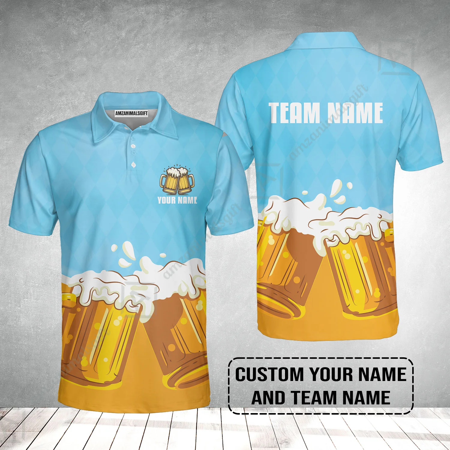 Custom Blue White Orange Beer Pattern Design Oktoberfest Beer Festival Performance Polo Shirt - Image 2