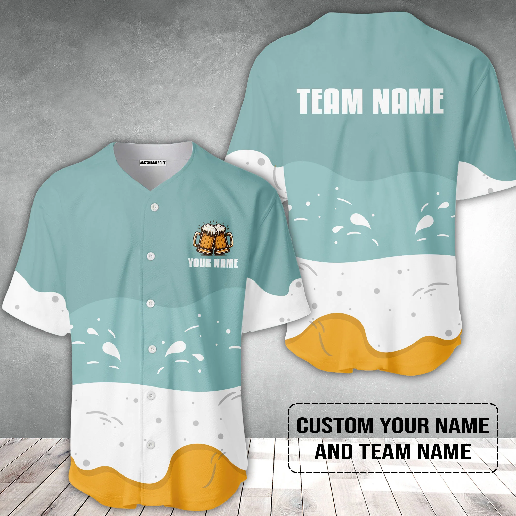 Custom Blue White Yellow Beer Pattern Design Oktoberfest Beer Festival Performance Baseball Jersey - Image 2