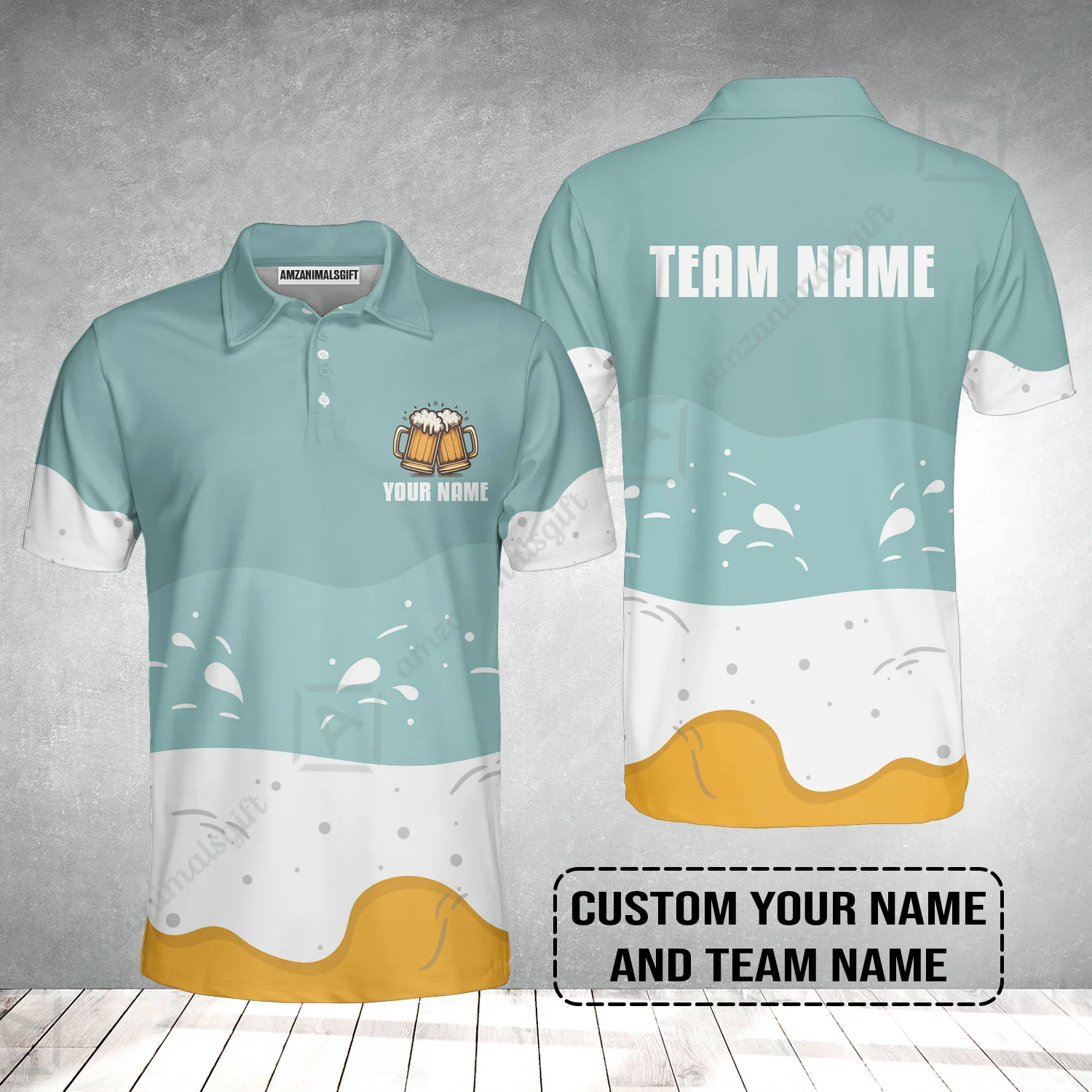 Custom Blue White Yellow Beer Pattern Design Oktoberfest Beer Festival Performance Polo Shirt - Image 2