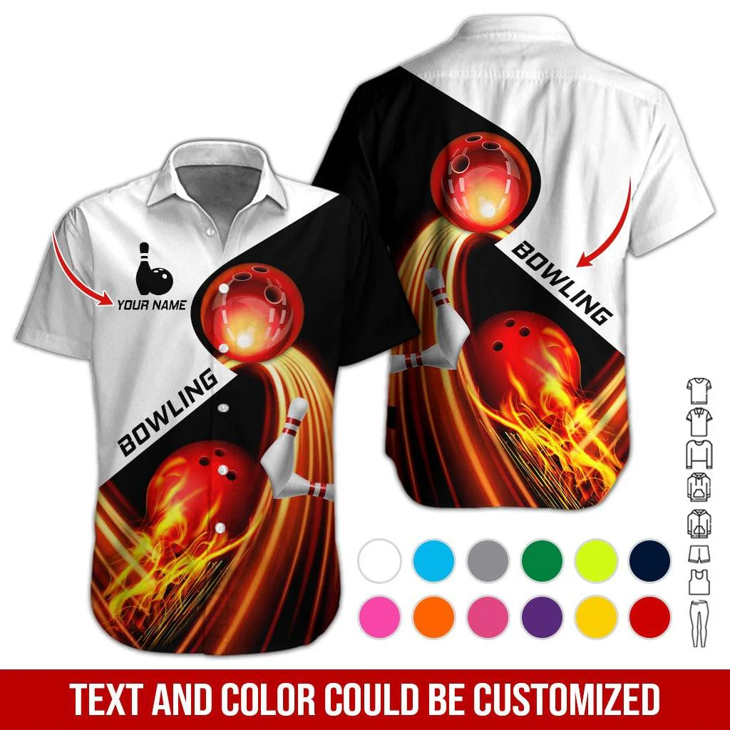 Custom Bowling Aloha Hawaiian Shirt - Beautiful Fire Bowling Ball Pattern Personalized Name Hawaiian Shirt For Men & Women, Bowling Lover - Image 3