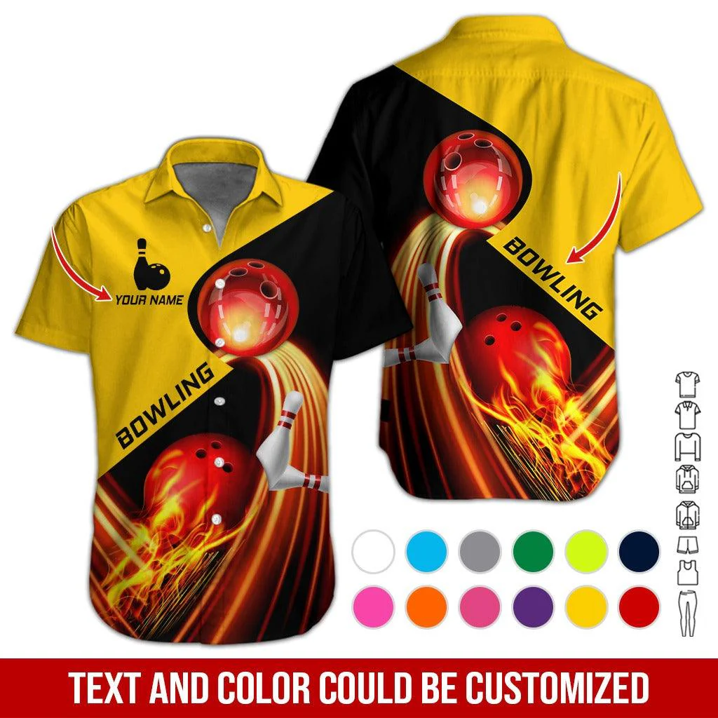 Custom Bowling Aloha Hawaiian Shirt - Beautiful Fire Bowling Ball Pattern Personalized Name Hawaiian Shirt For Men & Women, Bowling Lover - Image 4