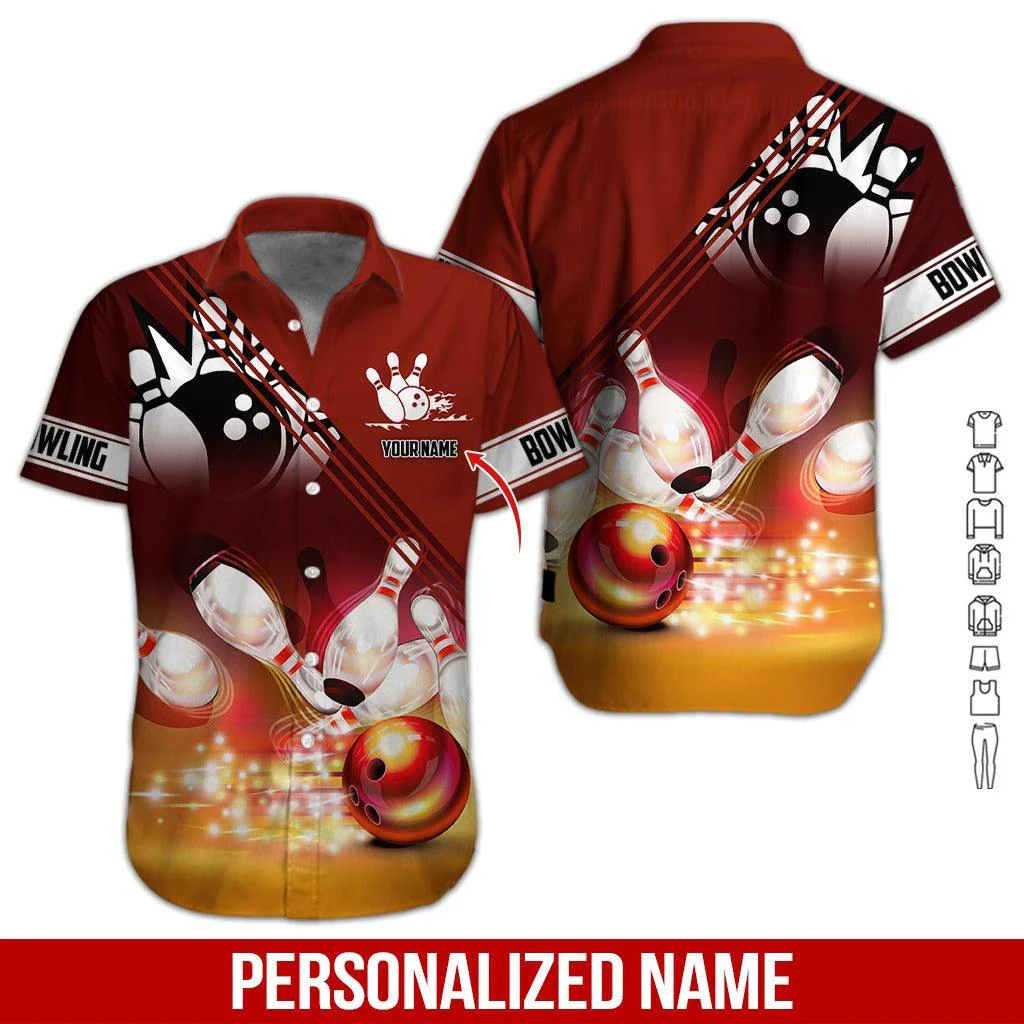 Custom Bowling Aloha Hawaiian Shirt - Black Bowling Ball Pattern And Brown Background Personalized Name Hawaiian Shirt For Men & Women, Bowling Lover