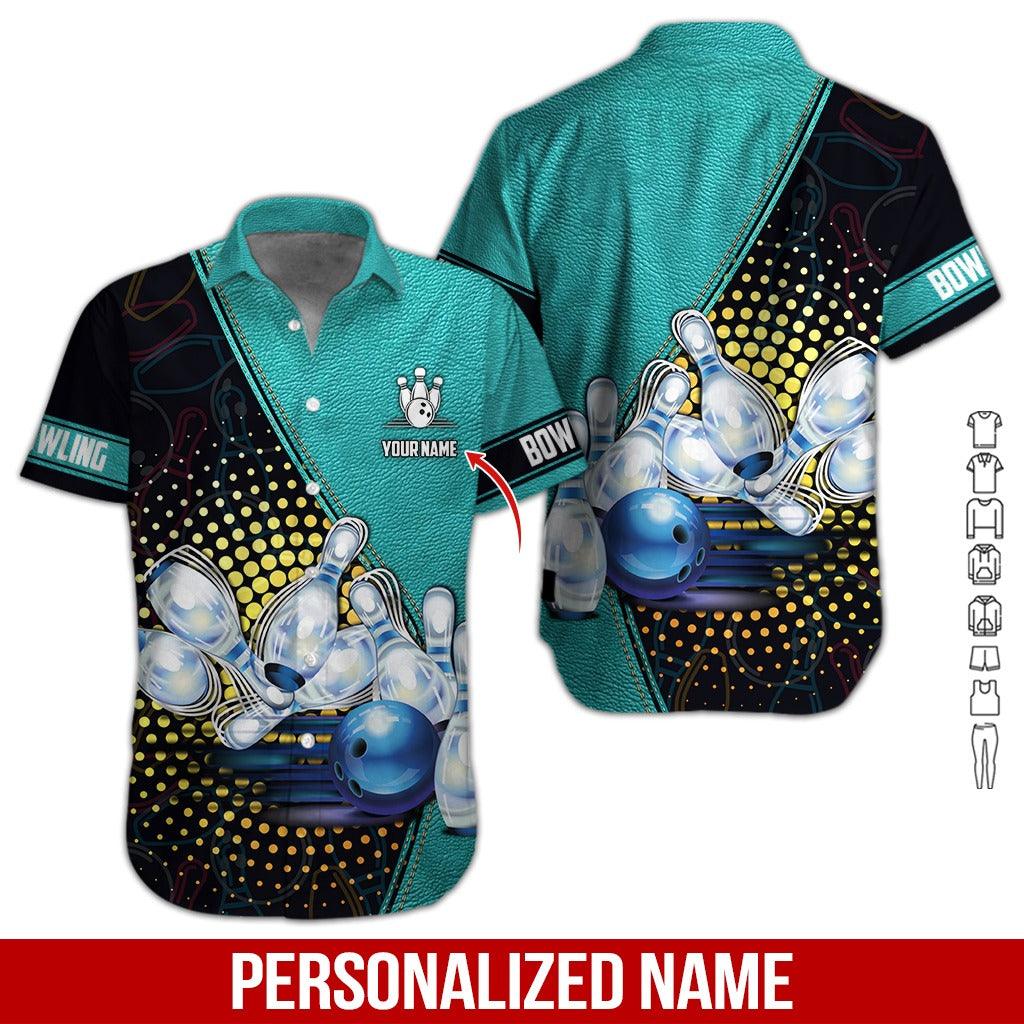Custom Bowling Aloha Hawaiian Shirt - Blue Bowling Ball Pattern And Blue Background Personalized Name Hawaiian Shirt For Men & Women, Bowling Lover
