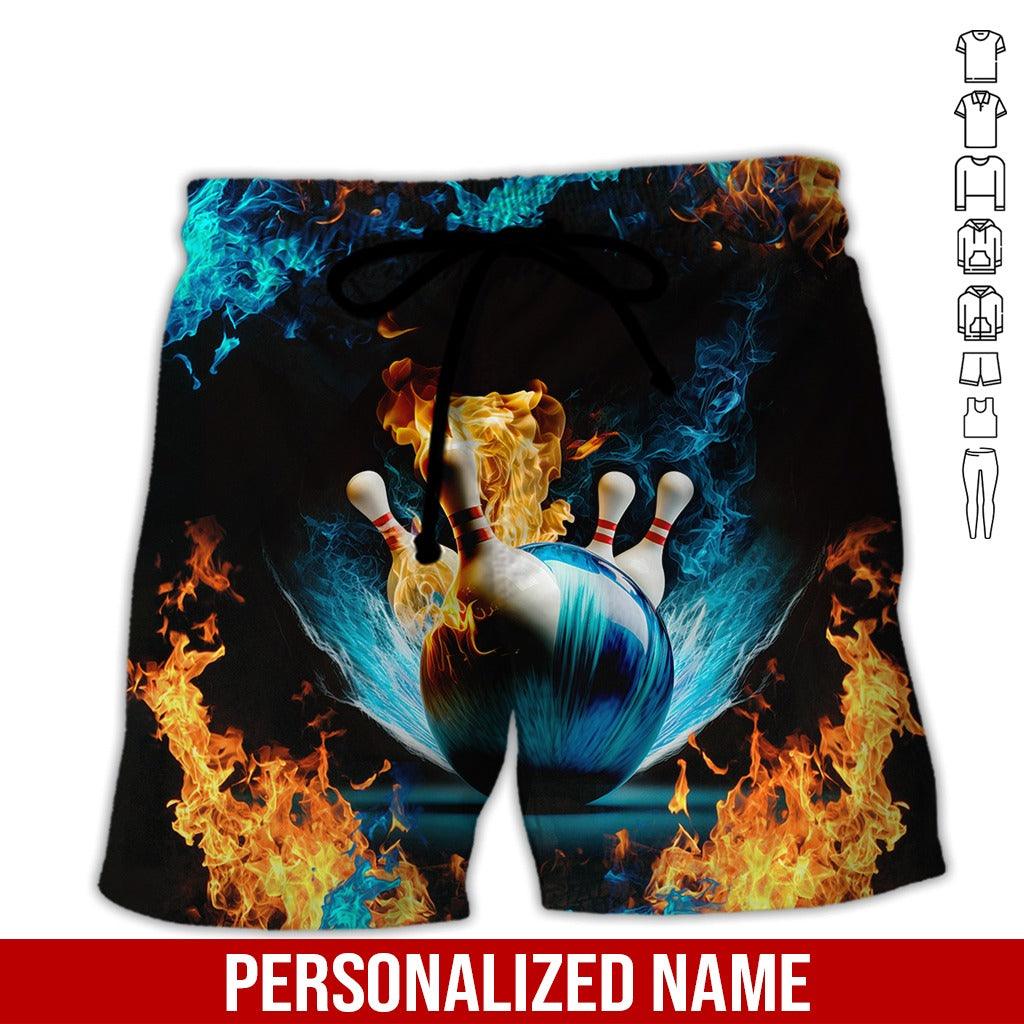 Custom Bowling Aloha Hawaiian Shirt - Blue Fire Bowling Ball Pattern Personalized Name Hawaiian Shirt For Men & Women, Bowling Lover - Image 2