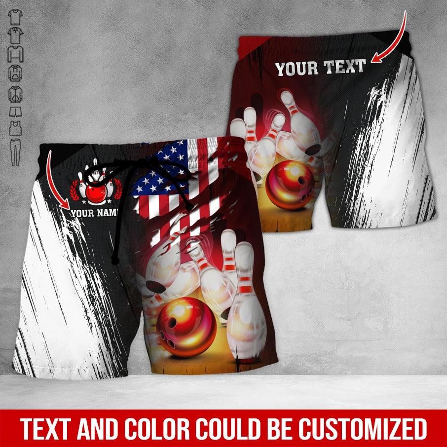 Custom Bowling Aloha Hawaiian Shirt - Bowling Ball Pattern And US Flag Personalized Name Hawaiian Shirt For Men & Women, Bowling Lover - Image 2