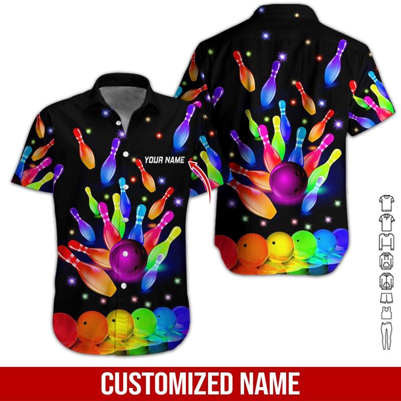 Custom Bowling Aloha Hawaiian Shirt - Bowling Ball Rainbow Personalized Name Hawaiian Shirt For Men & Women, Bowling Lover