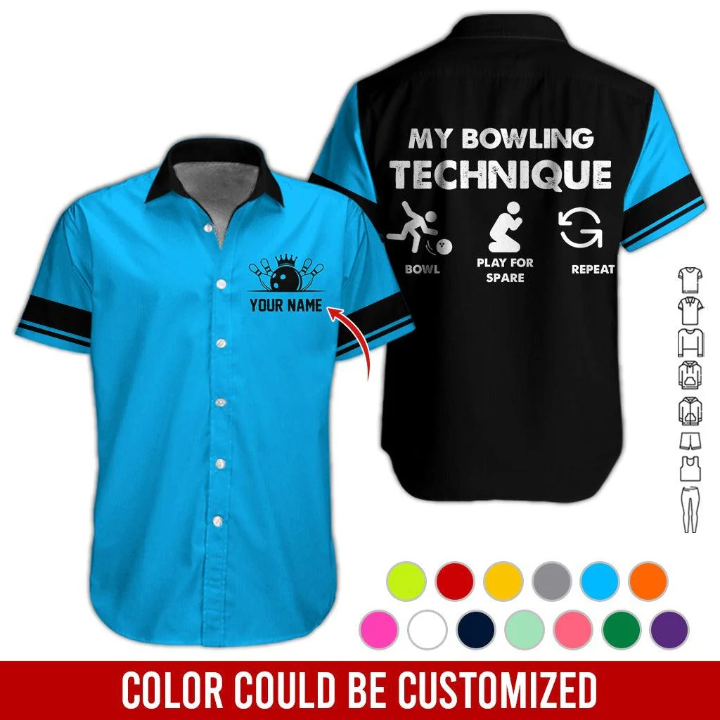 Custom Bowling Aloha Hawaiian Shirt - Bowling Bowl Pattern, My Bowling Technique Personalized Name Hawaiian Shirt For Men & Women, Bowling Lover