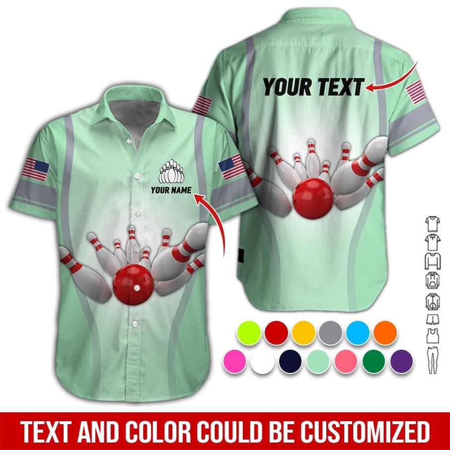 Custom Bowling Aloha Hawaiian Shirt - Cool Bowling Pattern And US Flag Personalized Name Hawaiian Shirt For Men & Women, Bowling Lover - Image 2