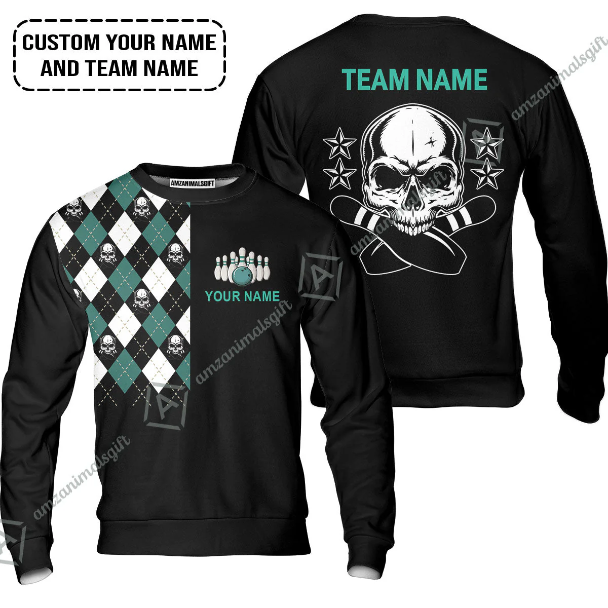 Custom Bowling Hoodie - Custom Name Skull Black Bowling Personalized Hoodie - Image 6