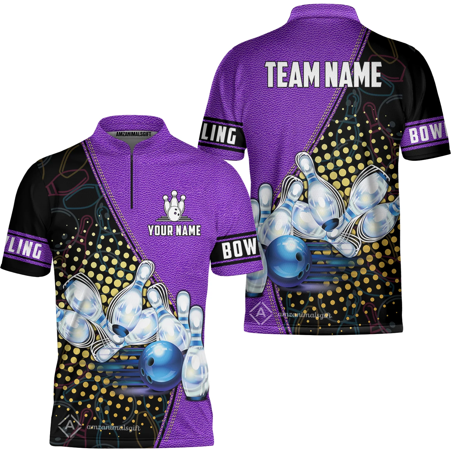 Custom Bowling Jersey - Black And Blue Bowling Ball Pattern Personalized Name Bowling Jersey - Image 5