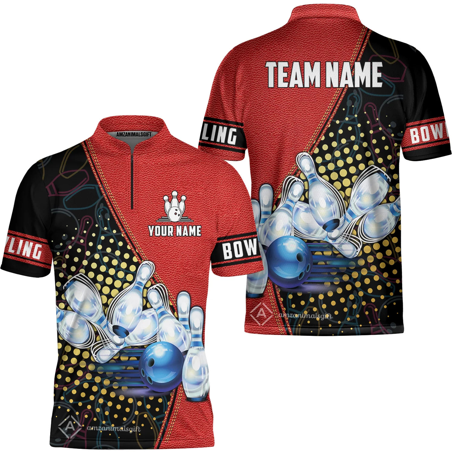 Custom Bowling Jersey - Black And Blue Bowling Ball Pattern Personalized Name Bowling Jersey - Image 6