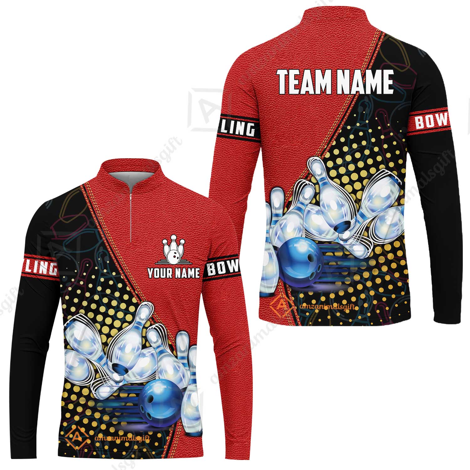 Custom Bowling Long Jersey Shirt - Black And Blue Bowling Ball Pattern Personalized Name Long Jersey Shirt - Image 5