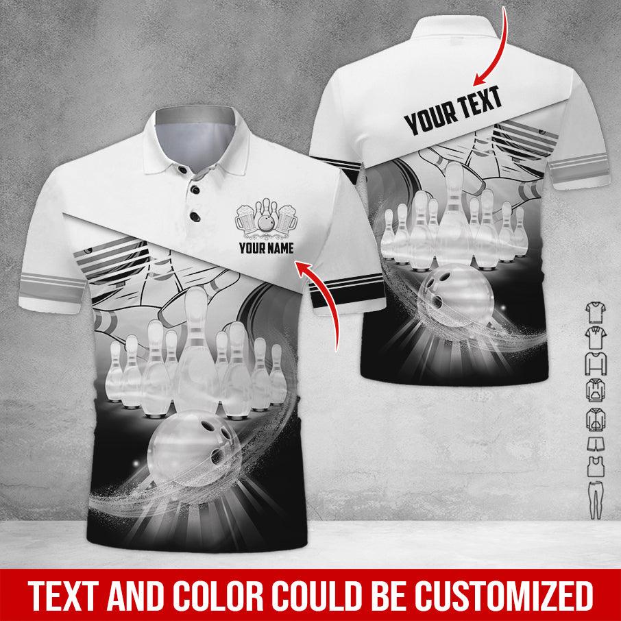 Custom Bowling Men Polo Shirt - Amazing Bowling Ball Pattern And Beer Personalized Name Polo Shirt - Perfect Bowling Gift For Men, Bowling Lover - Image 2