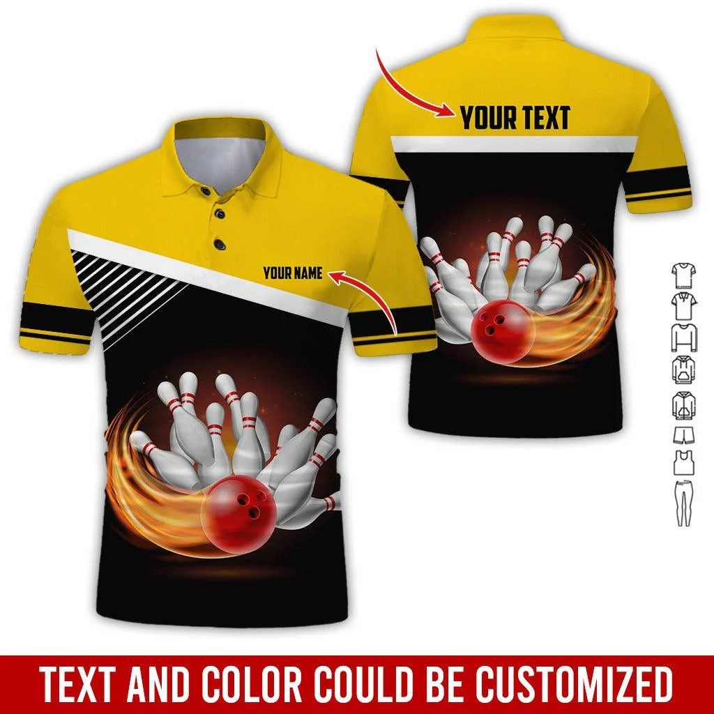 Custom Bowling Men Polo Shirt - Amazing Red Bowling Ball Personalized Name Polo Shirt - Perfect Bowling Gift For Men,Bowling Lover - Image 3