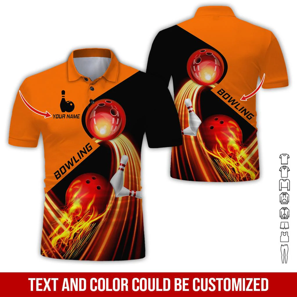 Custom Bowling Men Polo Shirt - Amazing Red Fire Bowling Ball Personalized Name Polo Shirt - Perfect Bowling Gift For Men, Bowling Lover - Image 6