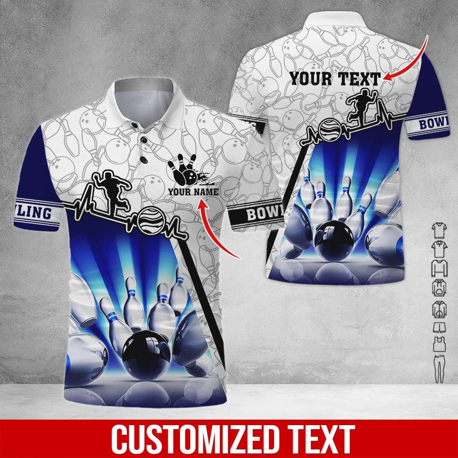 Custom Bowling Men Polo Shirt - Black Bowling Ball Pattern Background Personalized Name Polo Shirt - Perfect Bowling Gift For Men, Bowling Lover